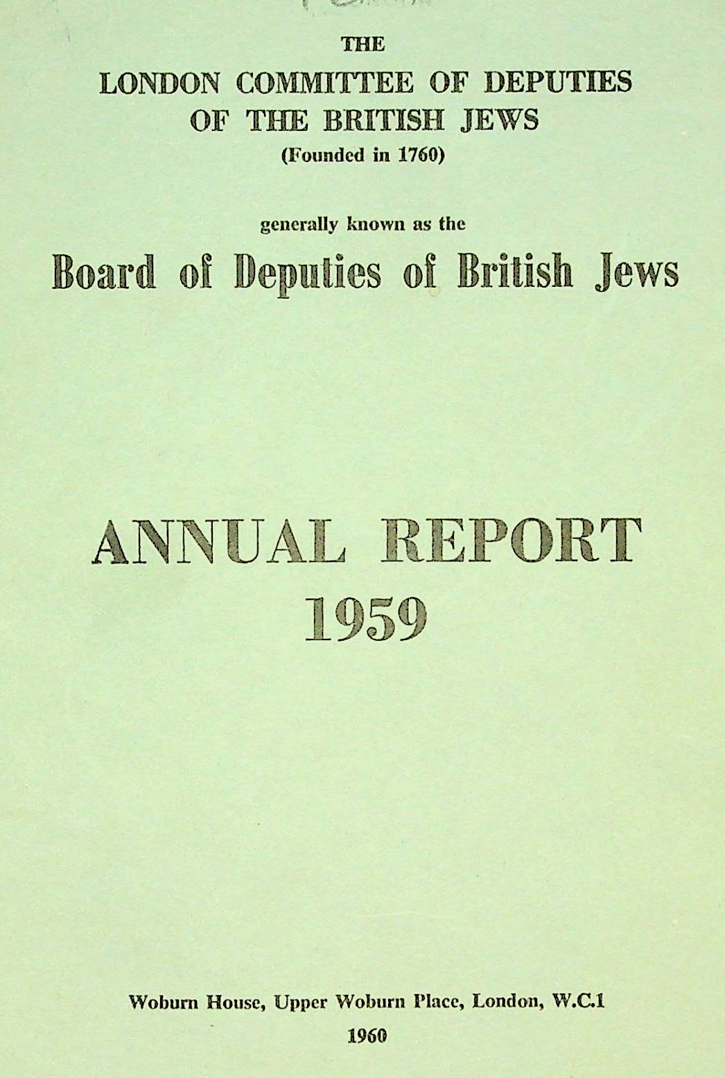 Board Of Deputies Of British Jews Annual Report 1959 London 1960